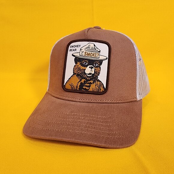 Smokey Bear Trucker Hat Snap Back Patch Brown You Can Prevent Wildfires Hat NEW - Picture 2 of 11